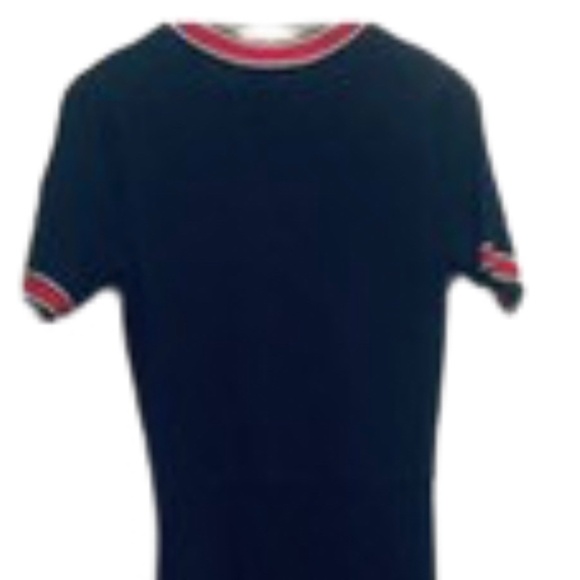 XS Navy Trim V-Neck Knit Midi Dress - Picture 10 of 10